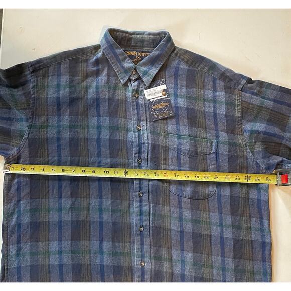 VTG-Inspired Comfort Outfitter Big Mens Flannel Shirt 2XL Blue Plaid 100% Cotton - Picture 5 of 8